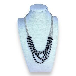 RMN BLACK BEADED LAYERED NECKLACE BOHO GLAM SILVER  BOHEMIAN EVENT PARTY